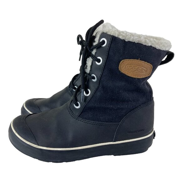 Keen Womens 6.5 Elsa Leather Insulated Waterproof Rain Snow Winter Boots Black - Picture 1 of 8